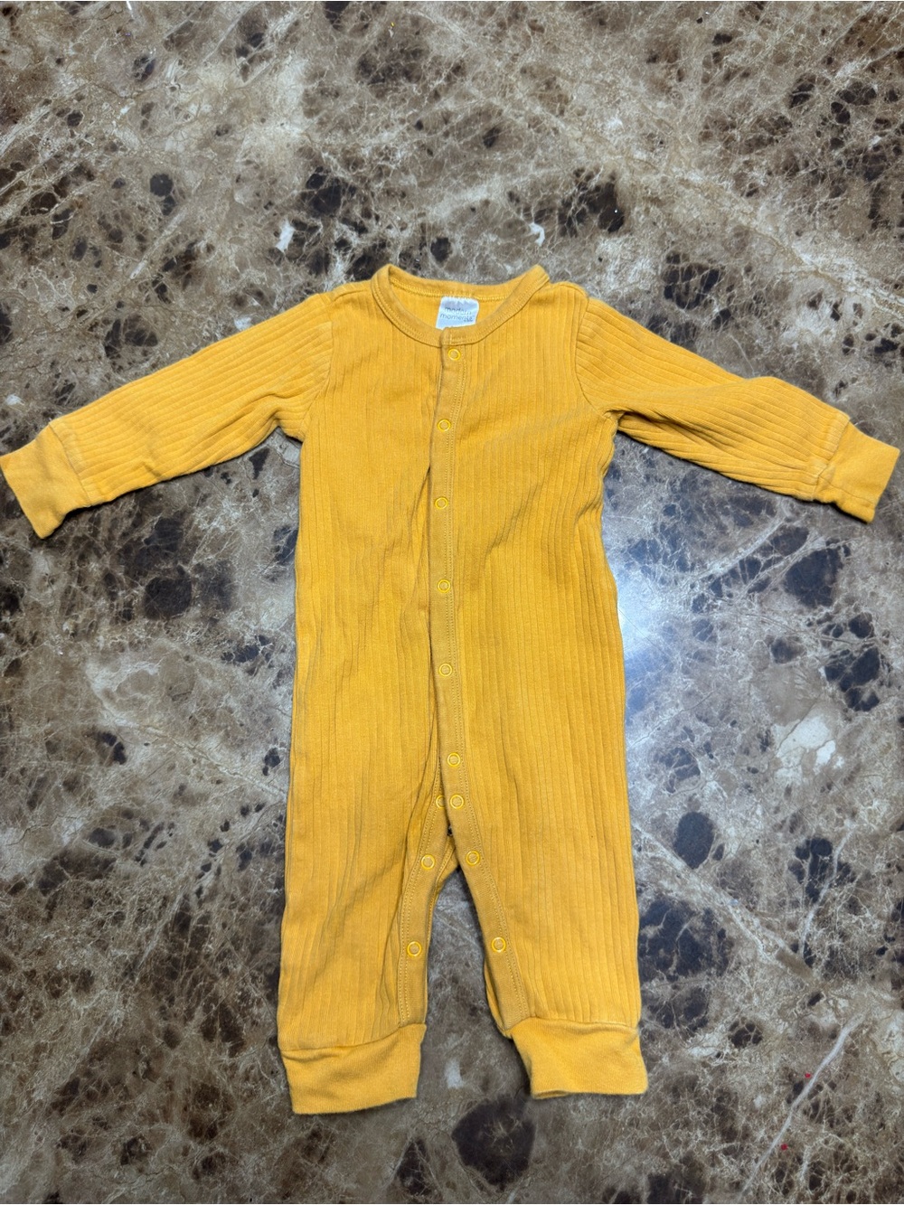 Mustard Yellow Ribbed Snap-Front Kids One-Piece